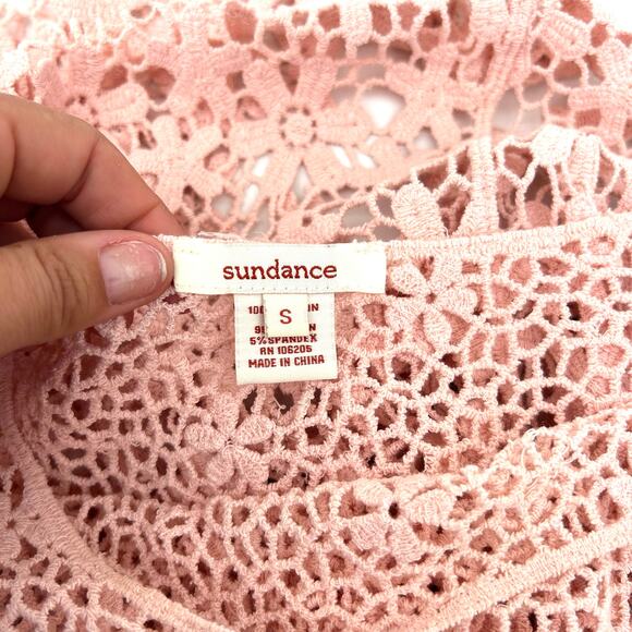 Sundance Baby Pink Lace Crochet Blouse Girly Feminine Small Top Knit Delicate - Picture 3 of 8